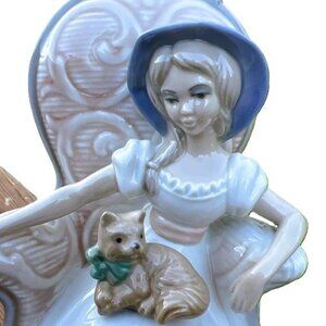 Rare Vintage Tengra Porcelain Figure of Lady with Dog